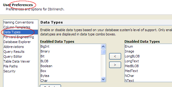 Enable Database Specific Data Types